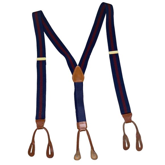 Vintage Y-shaped Striped Navy Adjustable Suspenders with button attachments - Picture 1 of 6